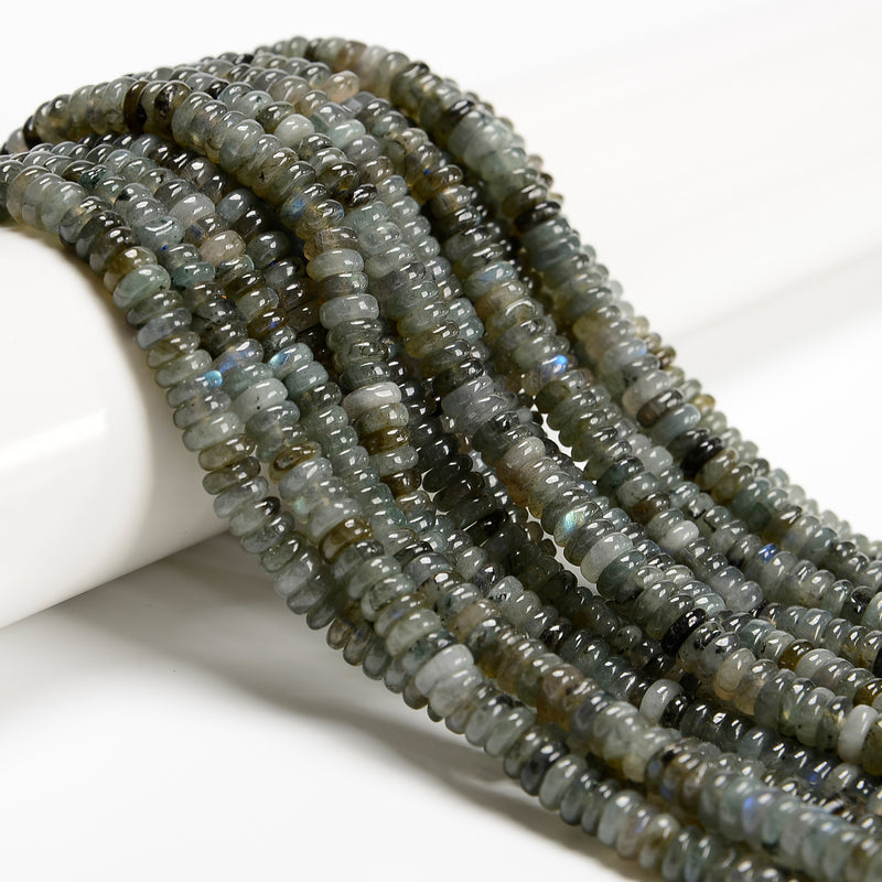 Natural Dark Gray Labradorite Smooth Rondelle Beads Size 2x6mm 15.5'' Strand