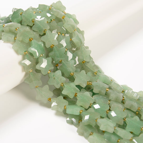 Natural Green Aventurine Faceted Five-Pointed Star Shape Beads 14mm 15.5''Strand