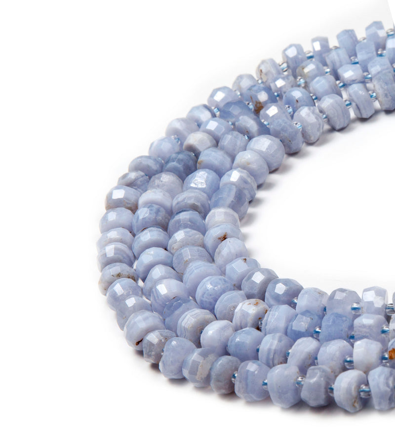 Natural Blue Lace Agate Irregular Faceted Rondelle Beads 4-5 x 8-10mm 15.5" Strand