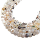 Dendritic Montana Agate Faceted Round Beads Size 4mm 6mm 8mm 10mm 15.5" Strand