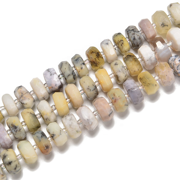 Dendritic White Opal Faceted Rondelle Wheel Beads 6x10mm 6x12mm 6x14mm 15.5" Strand