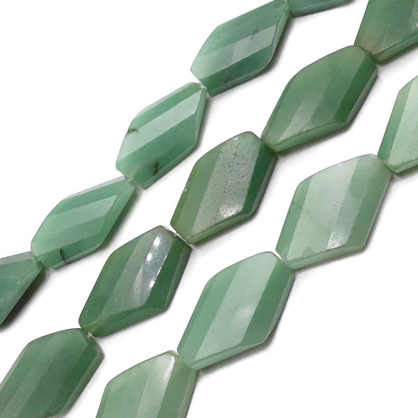 Green Aventurine Faceted Twisted Rhombus Shape Beads Size 22x35mm 15.5" Strand