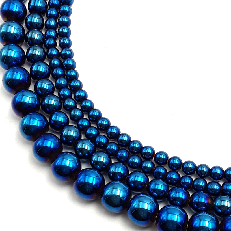 blue hematite smooth round beads