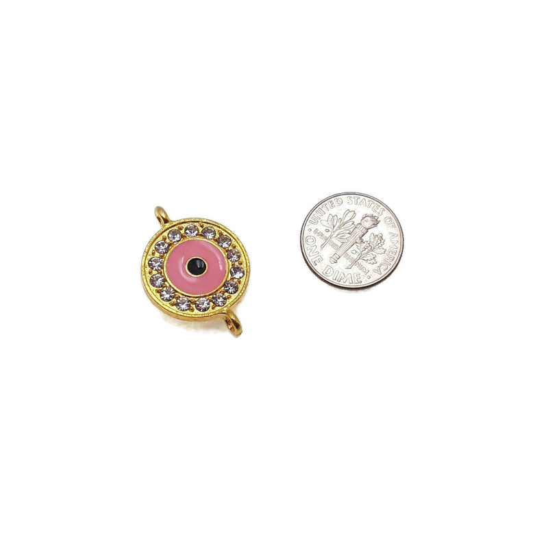 round evil eye charm gold silver plated copper with rhinestones 