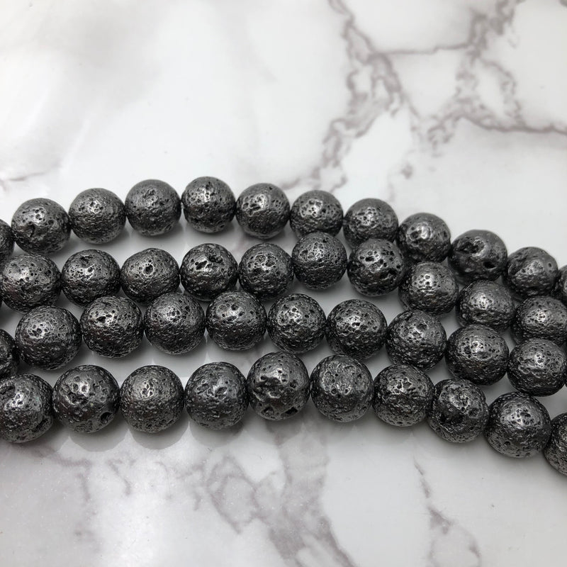 Lava Stone (Gun Metal)(Electroplated)(Round)(6mm)(8mm)(10mm)(16Strand –  Candi Beads