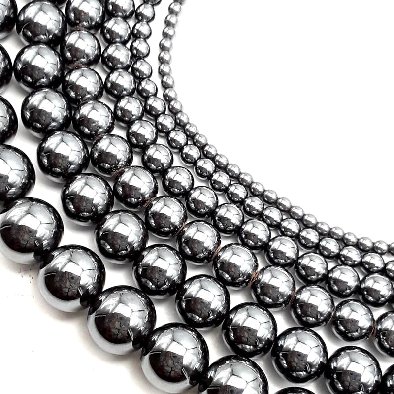 gray hematite smooth round beads
