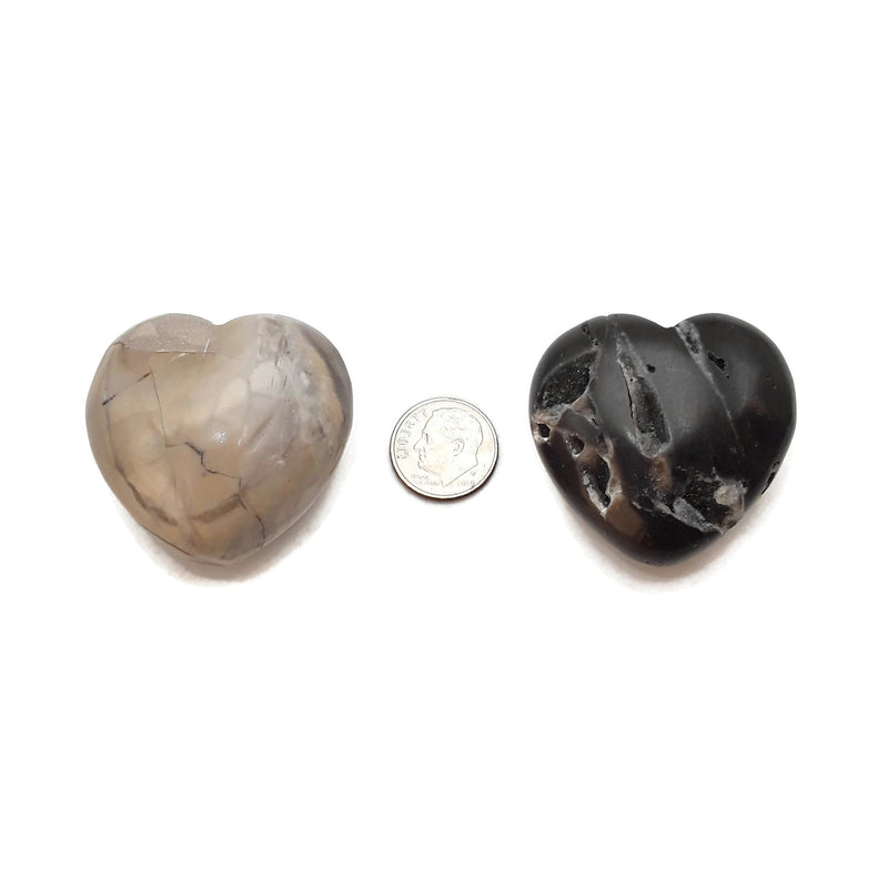 Black & White Drusy Agate Hand Carved Heart Size 40mm Sold by Piece