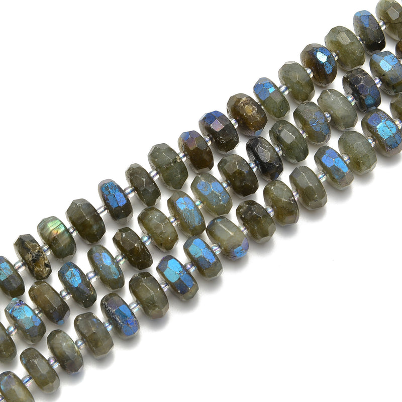 Coated Labradorite Faceted Irregular Rondelle Beads Size 8x15mm 15.5'' Strand