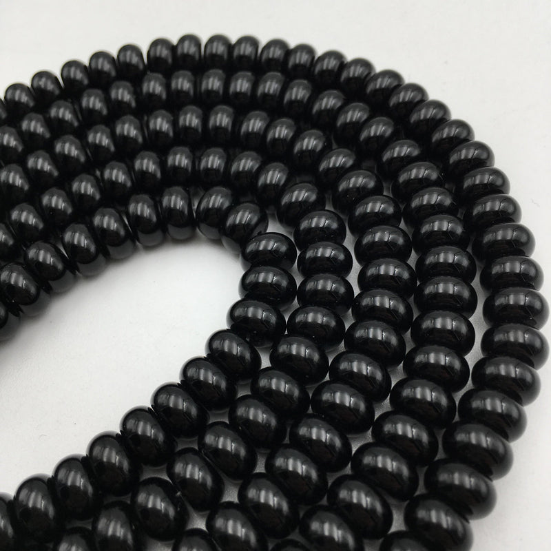 black onyx smooth rondelle beads