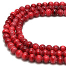 Red Striped Glass Smooth Round Beads Size 6mm 8mm 10mm 15.5" Strand