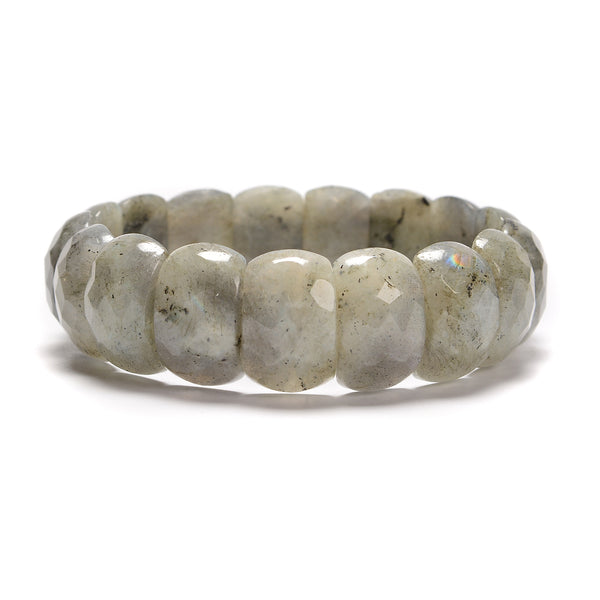 Labradorite Faceted Rectangle Beaded Elastic Bracelet Beads 12x20mm 7.5'' Length