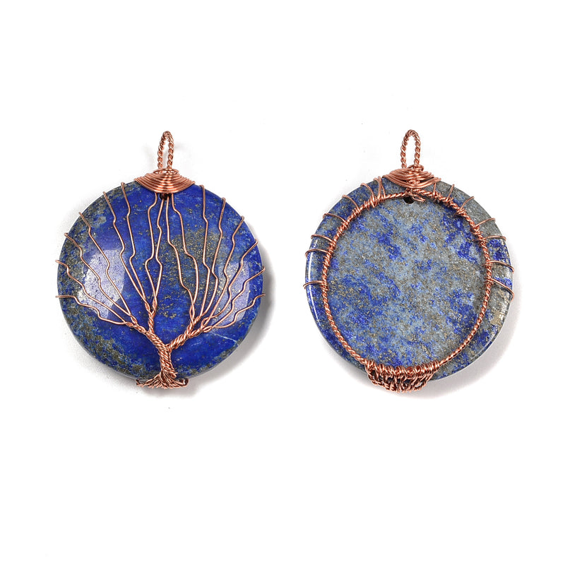 Lapis Tree Pendant Copper Wire Wrap Round Size 40mm Sold Per Piece