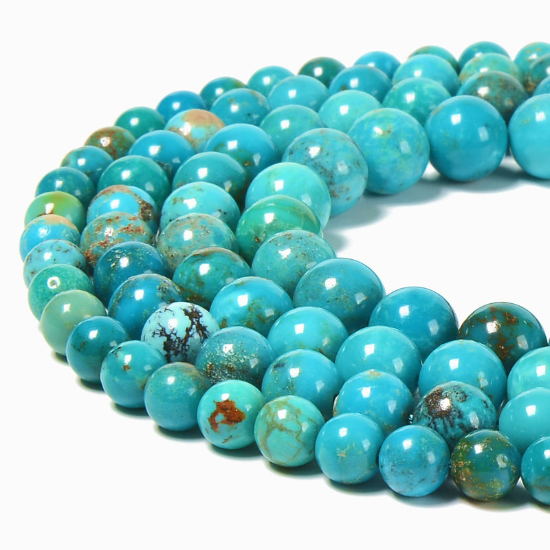 Natural Genuine Blue Turquoise Smooth Round Beads 4mm 6mm 8mm 10mm 15.5" Strand