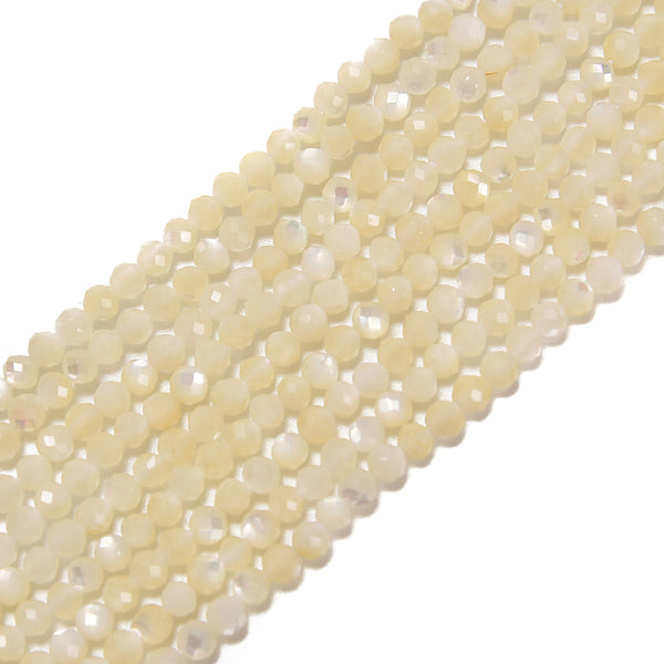 Natural White MOP Faceted Round Beads Size 3mm 4mm 15.5'' Strand