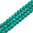 2.0mm Large Hole Bright Green Lava Rock Stone Smooth Round 6mm 8mm 10mm 15.5'' Strand
