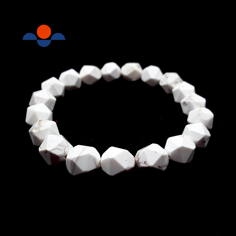 White Turquoise Bracelet Faceted Star Cut Size 8mm 10mm 7.5" Length