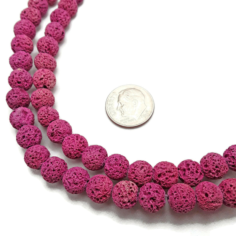 Fuchsia Pink Lava Rock Stone Round Beads 8mm 15.5" Strand