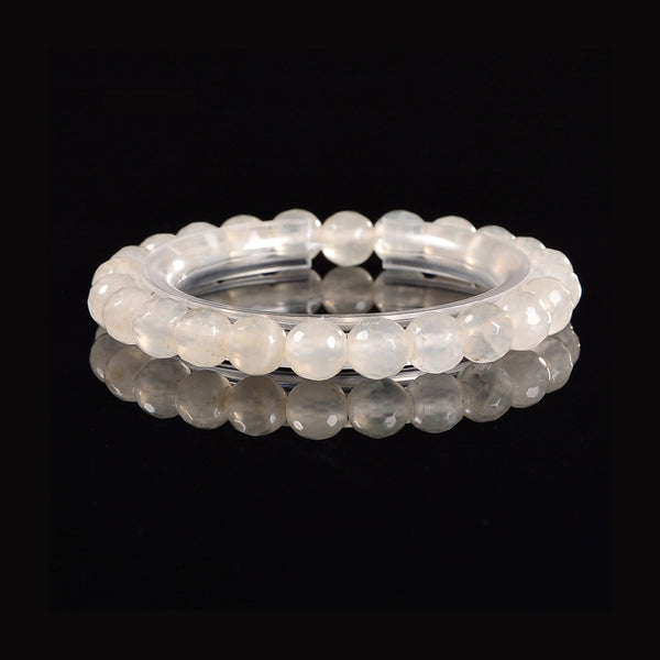 Clear Agate Faceted Round Elastic Bracelet Beads Size 8mm 7.5'' Length