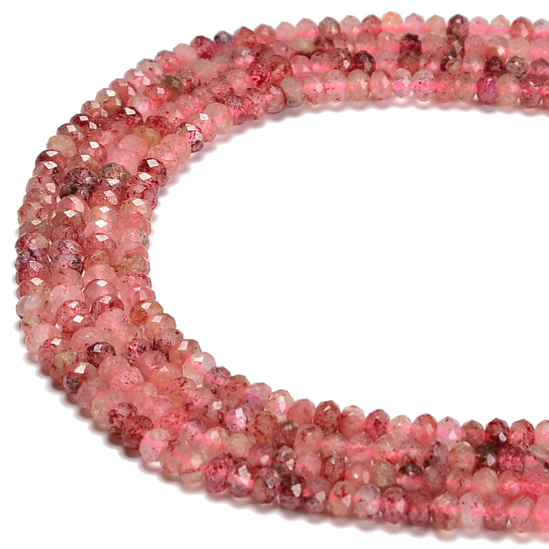 Natural Strawberry Quartz Faceted Rondelle Beads Size 3x4.5mm 15.5'' Strand