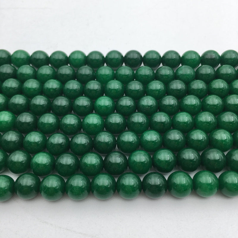 solid green dyed jade smooth round beads