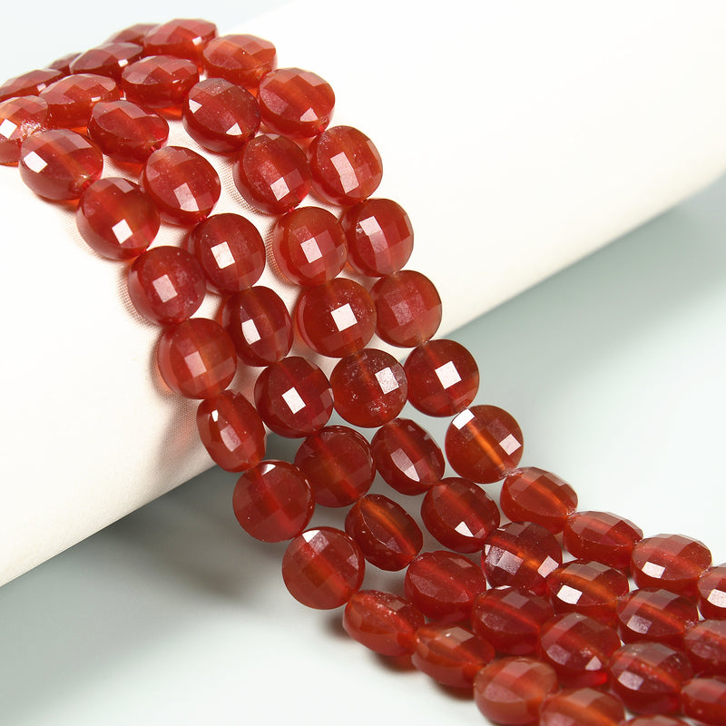 Carnelian Faceted Coin Beads Size 10mm 15.5'' Strand