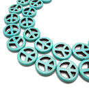 Turquoise Blue Howlite Peace Sign Coin Disc Beads 15mm 20mm 25mm 15.5" Strand