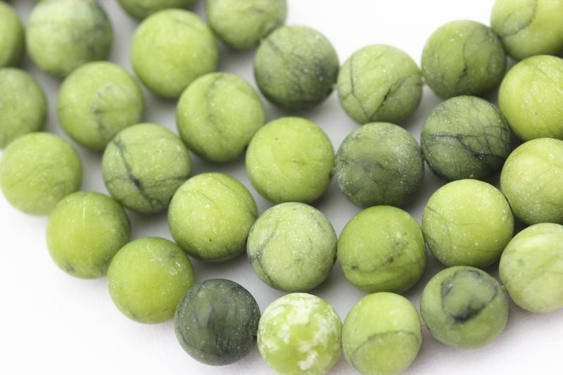 natural green jade matte round beads 