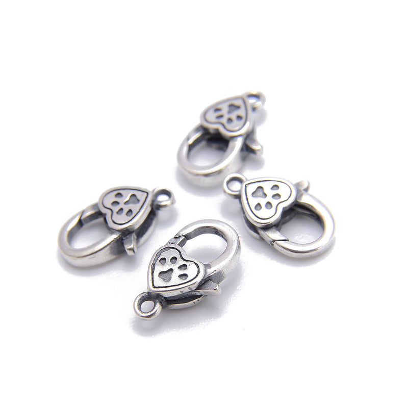 925 Sterling Silver Anti-Silver Claw Pattern Heart Clasp 6.5x10mm 3 Pcs Per Bag