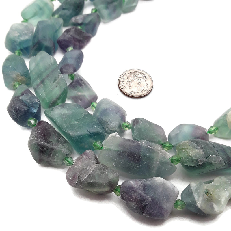 Natural Green Fluorite Rough Nugget Chunks Beads 10-15mm 15-20mm 15.5'' Strand