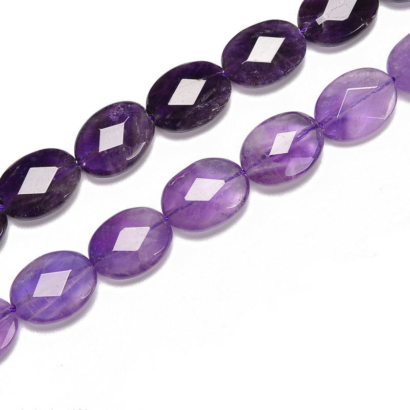 Light / Dark Natural Amethyst Faceted Oval Beads Size 12x16mm 15.5'' Strand