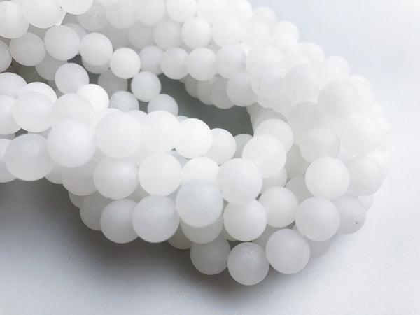natural white jade matte round beads