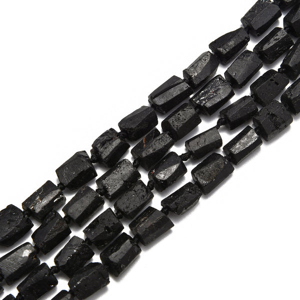Natural Black Tourmaline Rough Faceted Tube Beads Size 8-9x10-13mm 15.5" Strand