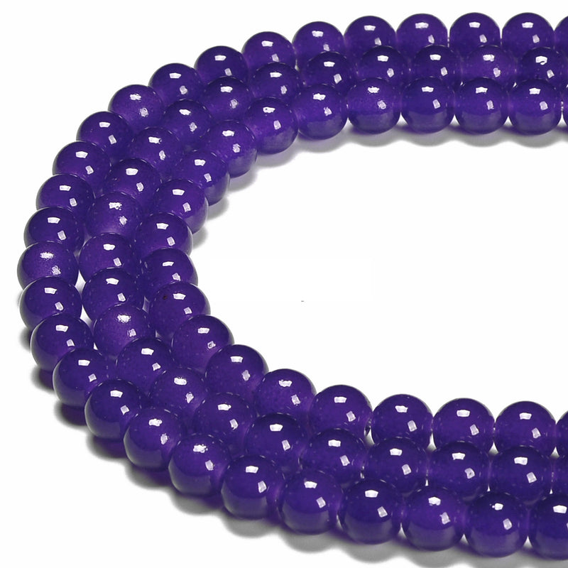 Dark Purple Crystal Glass Smooth Round Beads Size 6mm 8mm 10mm 15.5" Strand
