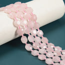 Rose Quartz Hexagram Cutting Faceted Coin Beads Size 12mm 15.5'' Strand