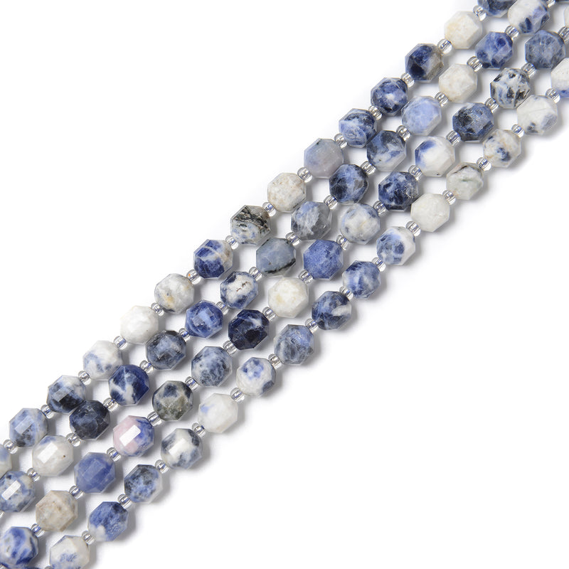 Natural White Sodalite Prism Cut Double Point Beads Size 7x8mm 15.5'' Strand