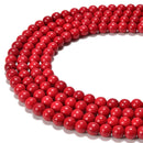 Coral Red Howlite Turquoise Smooth Round Beads Size 6mm 8mm 10mm 15.5'' Strand