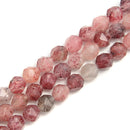 2.0mm Large Hole Strawberry Quartz Faceted Star Cut Beads Size 8mm 8'' Strand