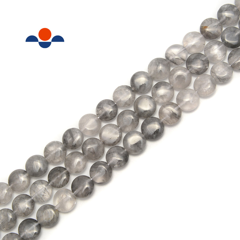 Cloudy Gray Quartz Smooth Flat Round Coin Beads Size 10mm 15.5" Strand