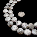 Fresh Water Pearl White Keshi Coin Flat Discs Beads 12-14mm 15.5" Strand