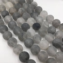 large hole cloudy quartz matte round beads
