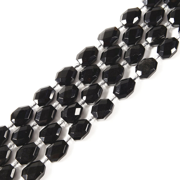 Natural Black Obsidian Side Drilled Faceted Octagon Size 10x14mm 15.5'' Strand