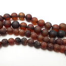 dark Crackled carnelian matte round beads