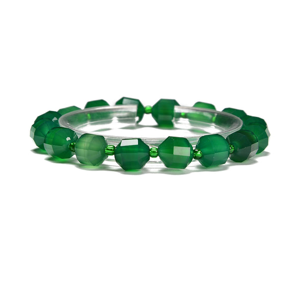 Green Agate Prism Cut Double Point Bracelet Beads Size 8mm 10mm 7.5'' Length