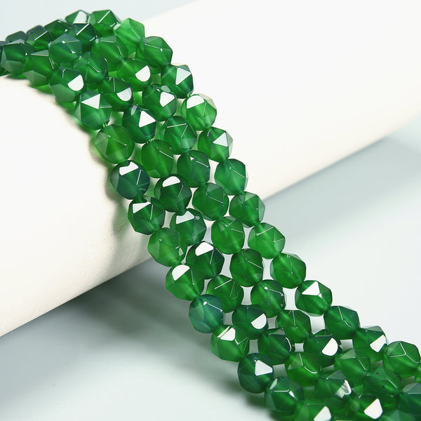 Green Agate Star Cut Beads Size 8mm 15.5'' Strand