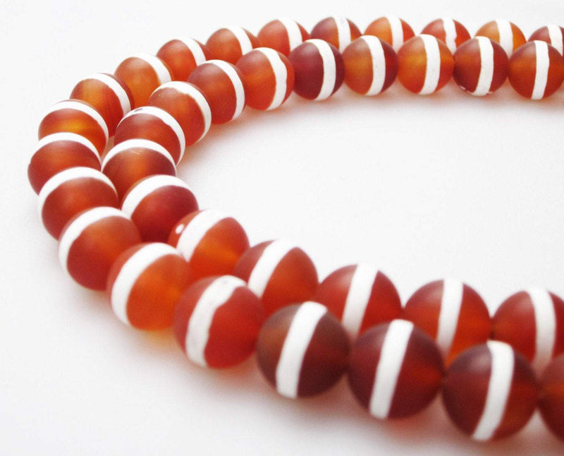 carnelian with white Striped matte round beads