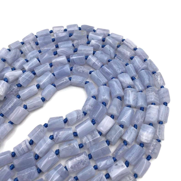 blue lace agate faceted cylinder tube beads
