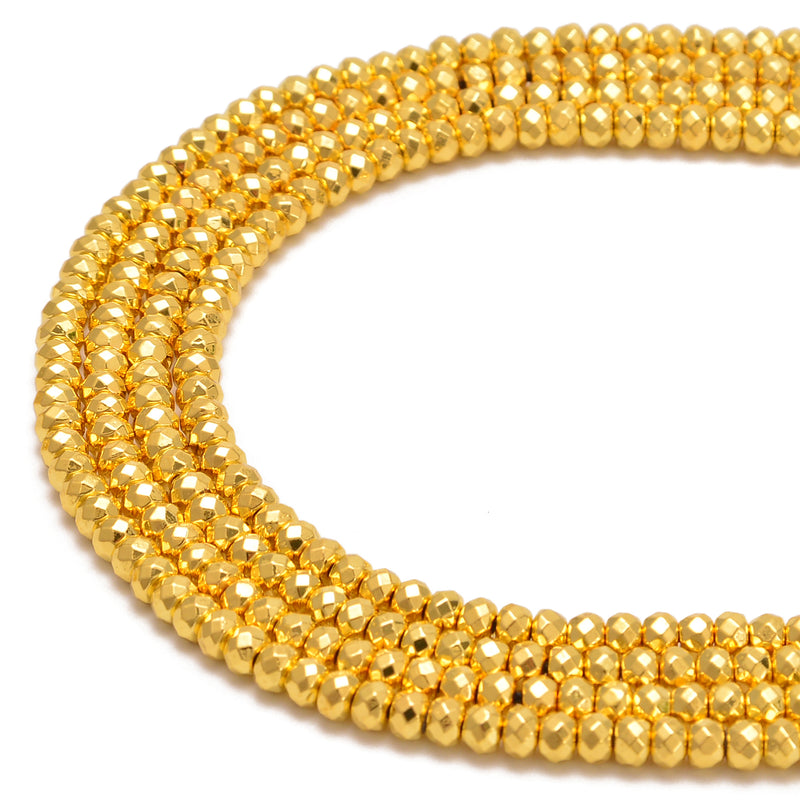 Titanium Bright Gold Hematite Faceted Rondelle Beads 3mm 4mm 6mm 8mm 15.5'' Str
