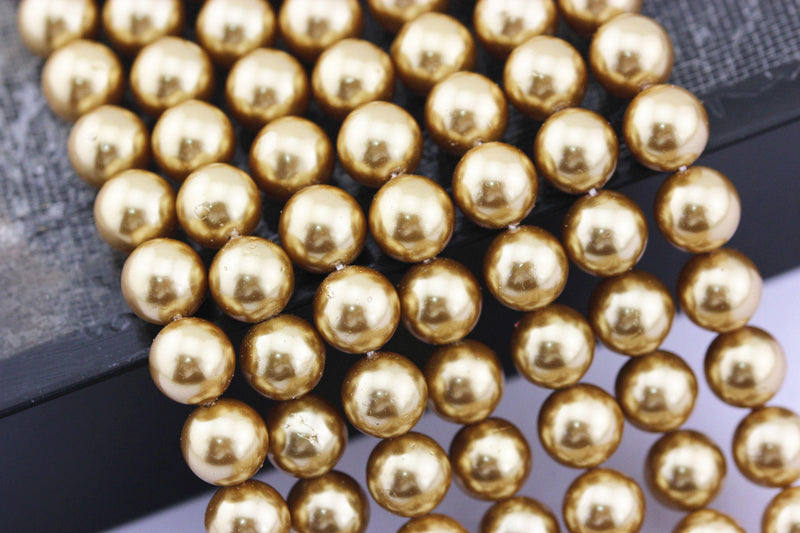 gold shell pearl smooth round beads