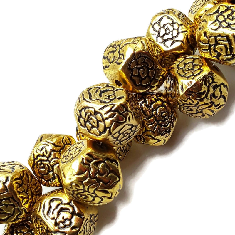 Vintage Acrylic Antique Etched Gold Lamp Cube Beads 20x23mm Strand