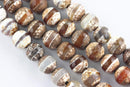 brown white Striped tibetan agate faceted round beads